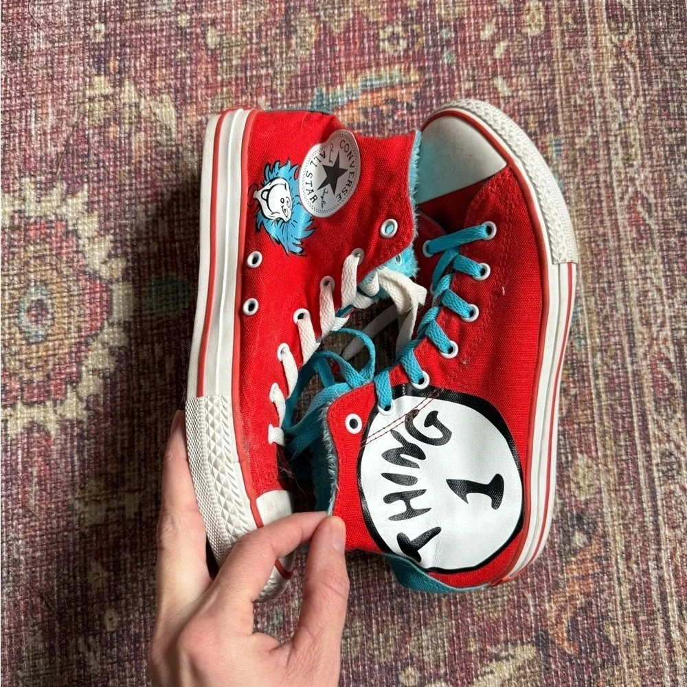 Converse Dr Seuss Thing 1 Thing 2 Kids Red High-Top Sneakers size 5